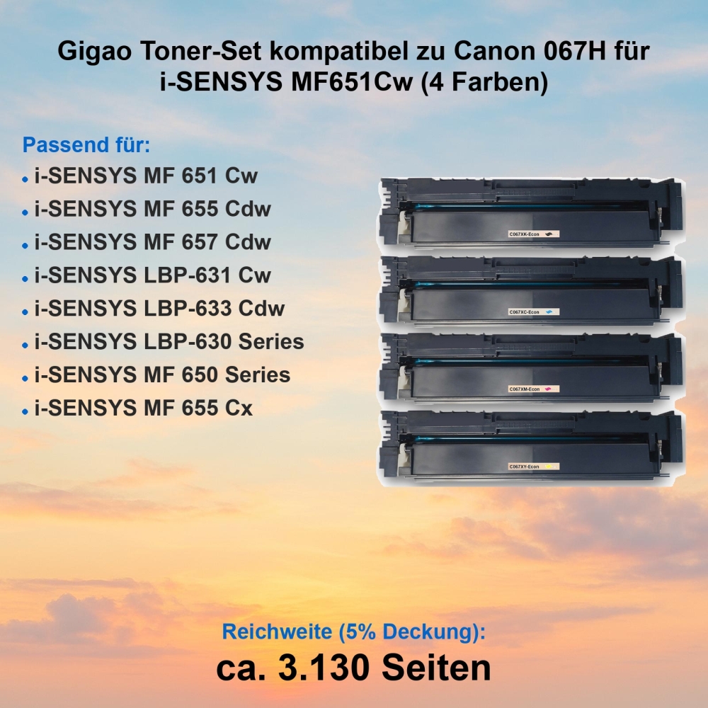 Gigao Toner-Set kompatibel zu Canon 067H für i-SENSYS MF651Cw (4 Farben)