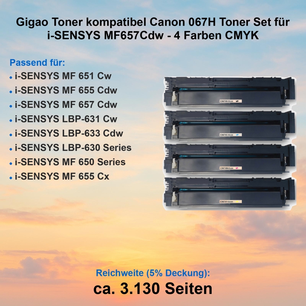Gigao Toner kompatibel Canon 067H Toner Set für i-SENSYS MF657Cdw - 4 Farben CMYK