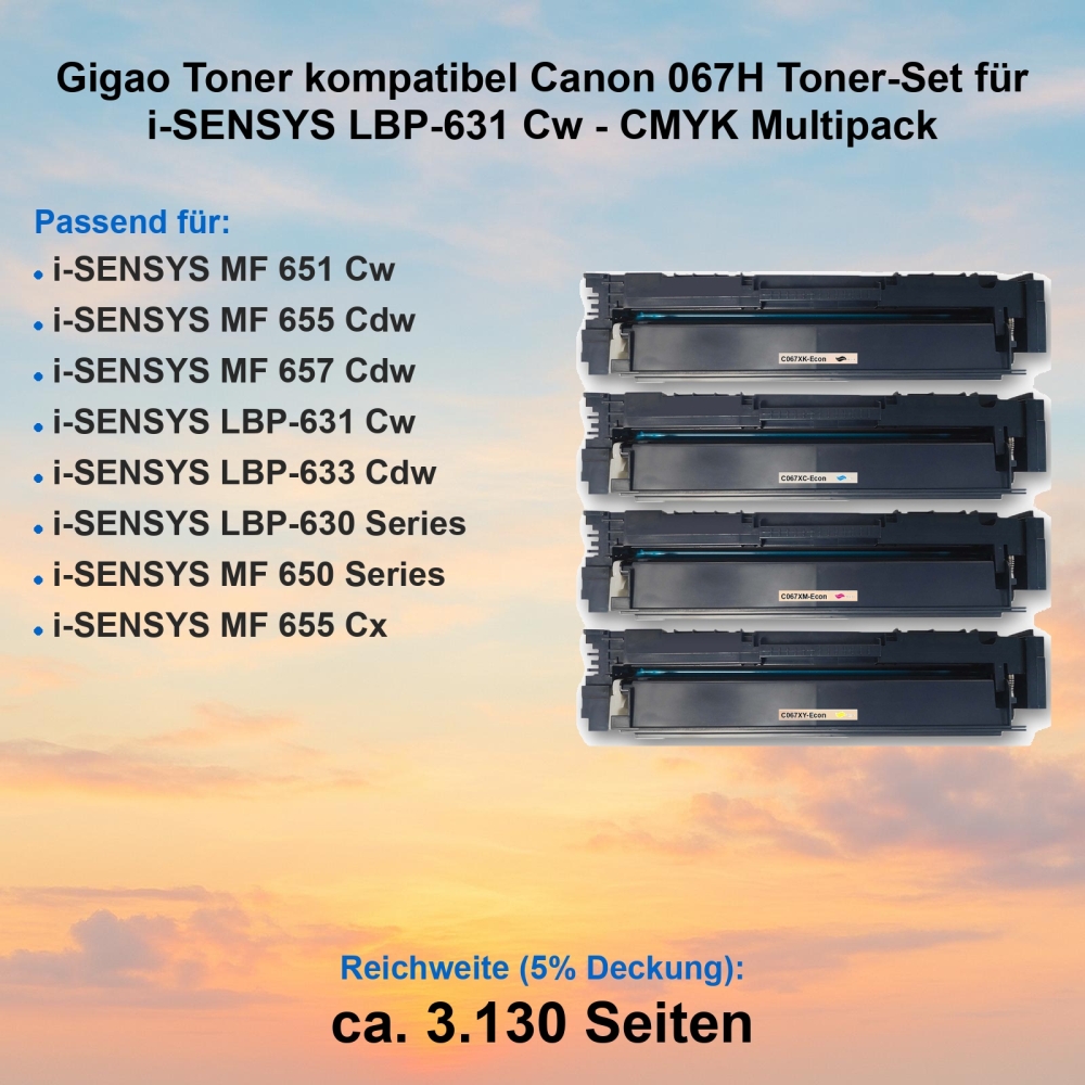 Gigao Toner kompatibel Canon 067H Toner-Set für i-SENSYS LBP-631 Cw - CMYK Multipack
