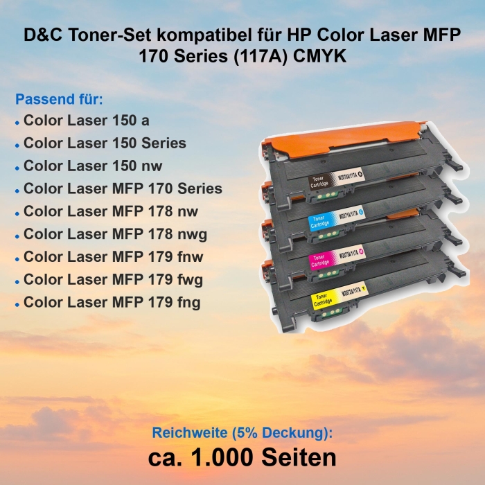 D&C Toner-Set kompatibel für HP Color Laser MFP 170 Series (117A) CMYK