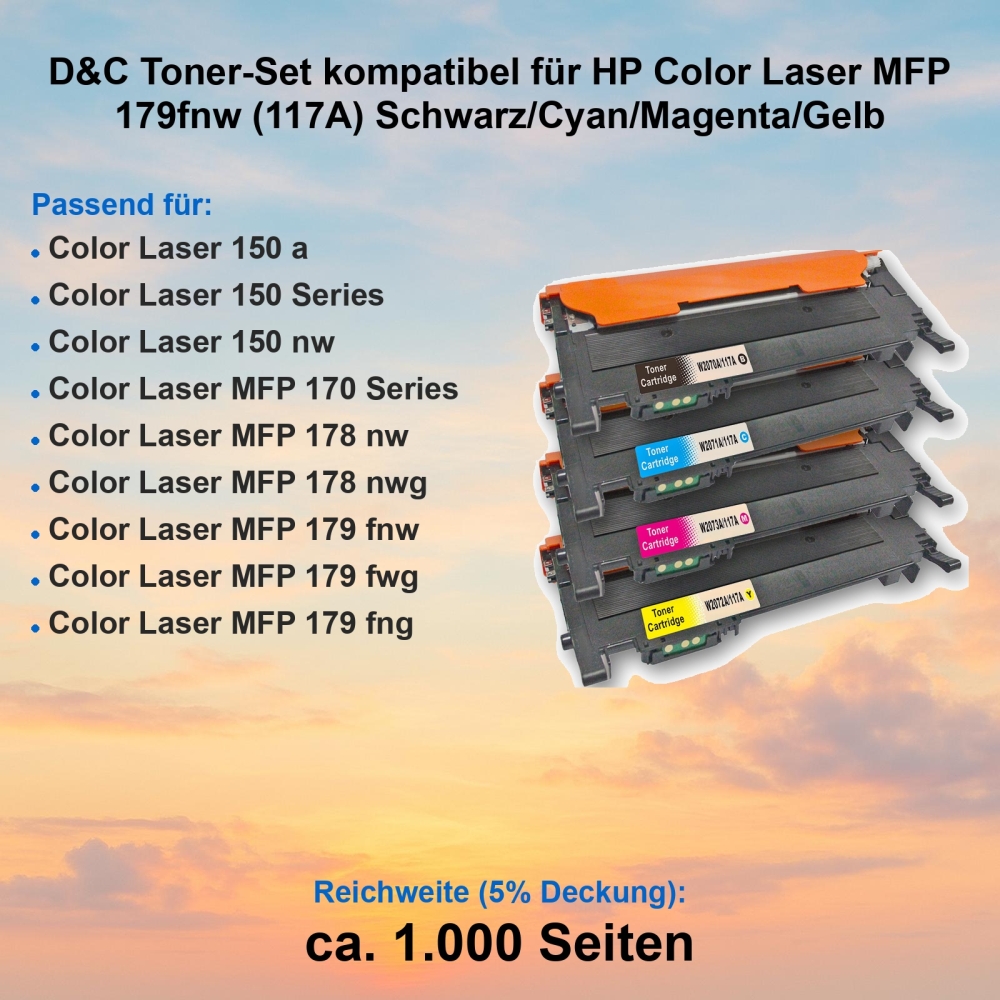 D&C Toner-Set kompatibel für HP Color Laser MFP 179fnw (117A) Schwarz/Cyan/Magenta/Gelb