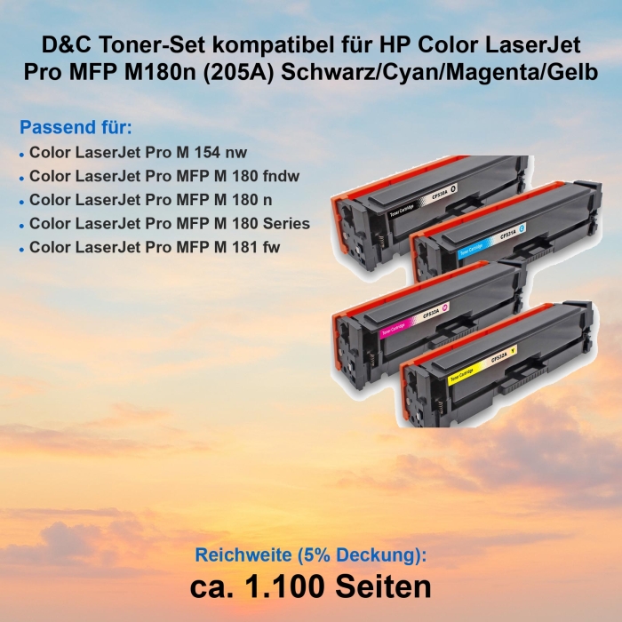 D&C Toner-Set kompatibel für HP Color LaserJet Pro MFP M180n (205A) Schwarz/Cyan/Magenta/Gelb