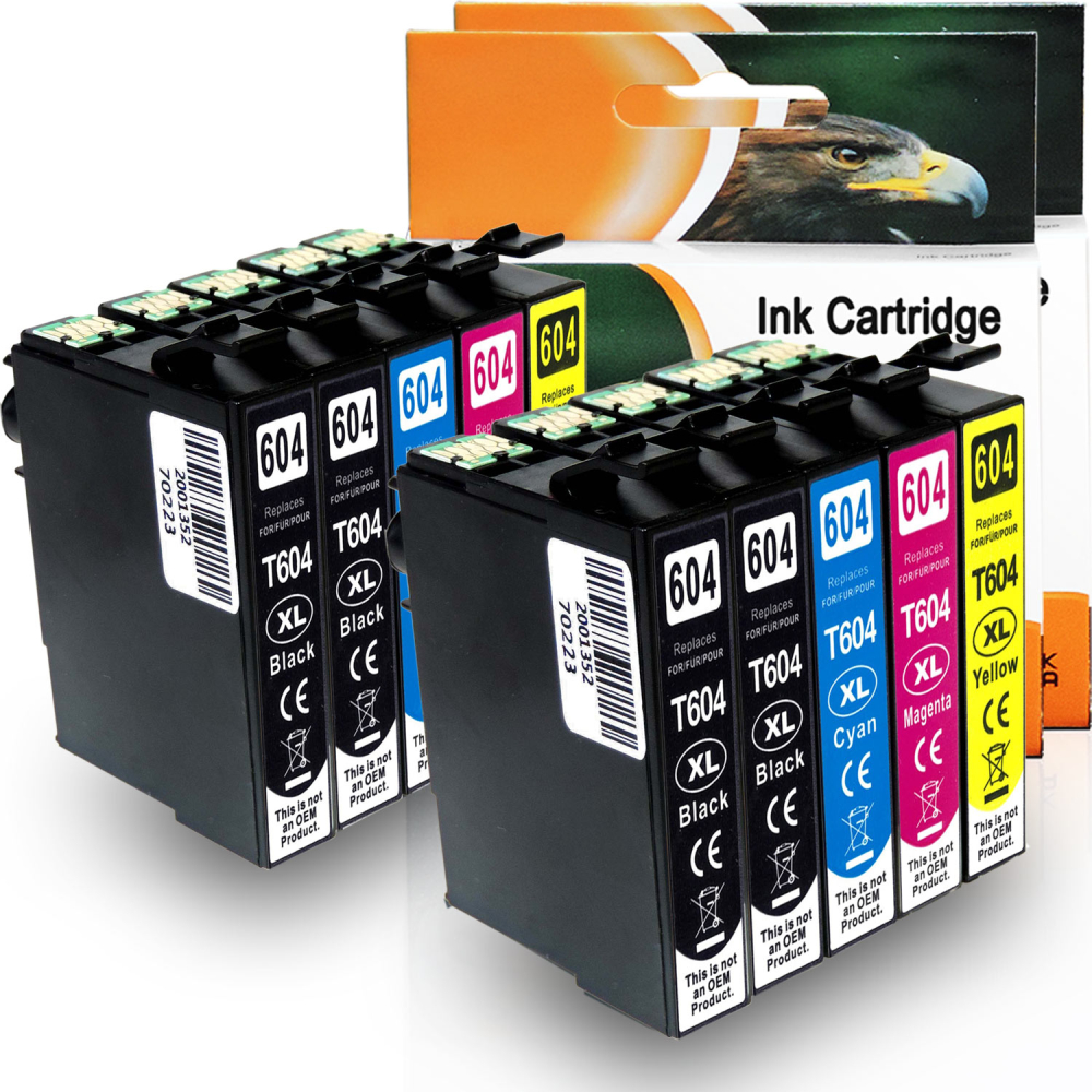 D&C 10er-Set Tintenpatronen 604XL für Epson Expression Home XP-2205 (4x Schwarz, je 2x C/M/Y)