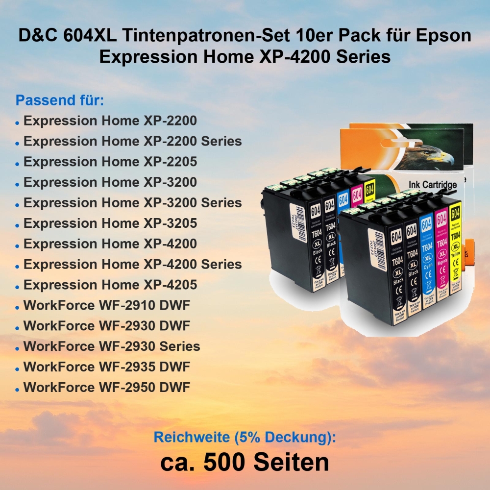 D&C 604XL Tintenpatronen-Set 10er Pack für Epson Expression Home XP-4200 Series