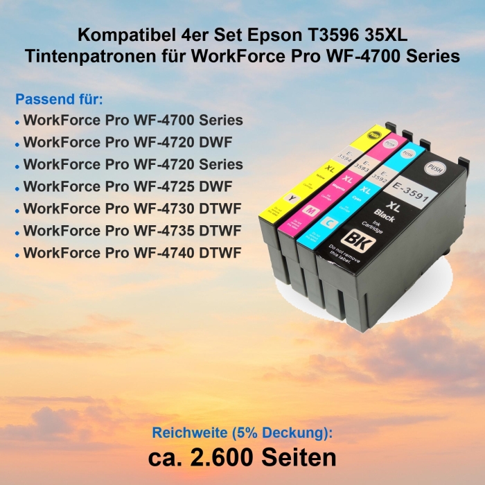 Kompatibel 4er Set Epson T3596 35XL Tintenpatronen für WorkForce Pro WF-4700 Series