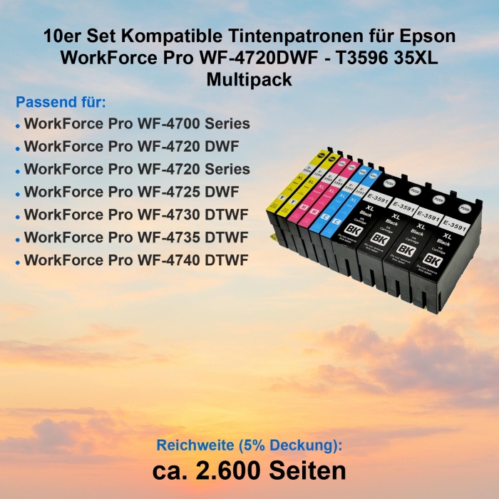 10er Set Kompatible Tintenpatronen für Epson WorkForce Pro WF-4720DWF - T3596 35XL Multipack