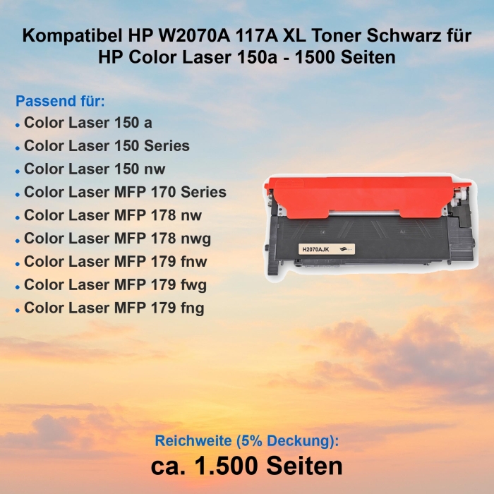Kompatibel HP W2070A 117A XL Toner Schwarz für HP...