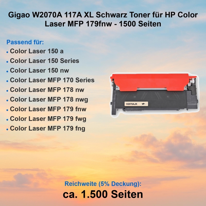 Gigao W2070A 117A XL Schwarz Toner für HP Color...