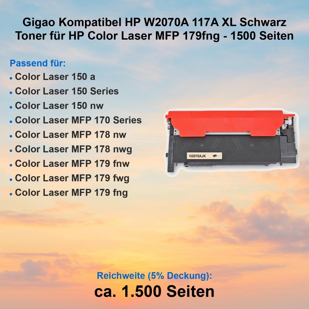 Gigao Kompatibel HP W2070A 117A XL Schwarz Toner für HP Color Laser MFP 179fng - 1500 Seiten
