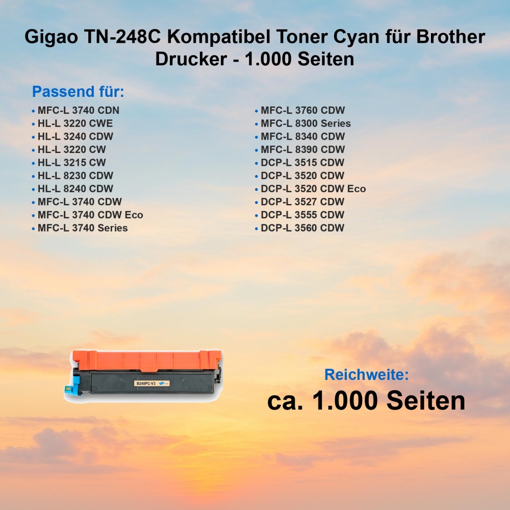 Gigao Toner TN-248C Cyan Blau kompatibel Brother TN248C 1.000 Seiten