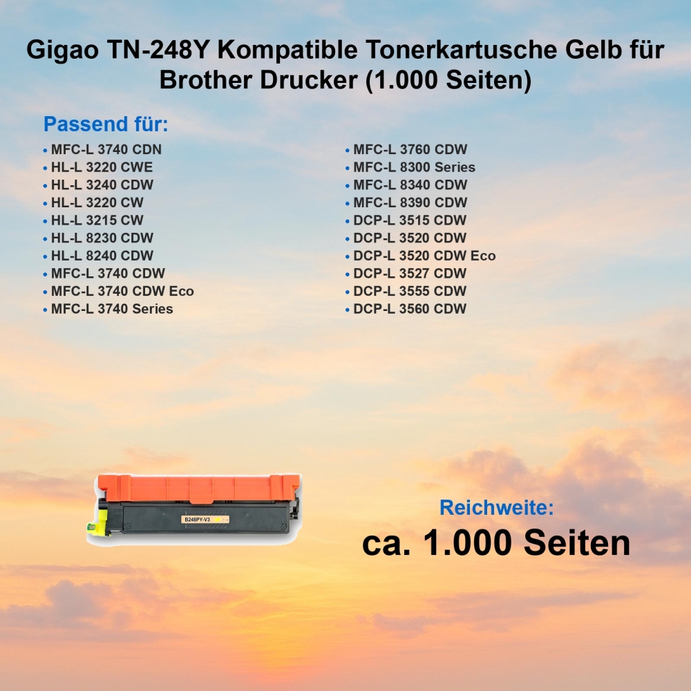 Gigao Toner TN-248Y Yellow Gelb kompatibel Brother  TN248Y 1.000 Seiten