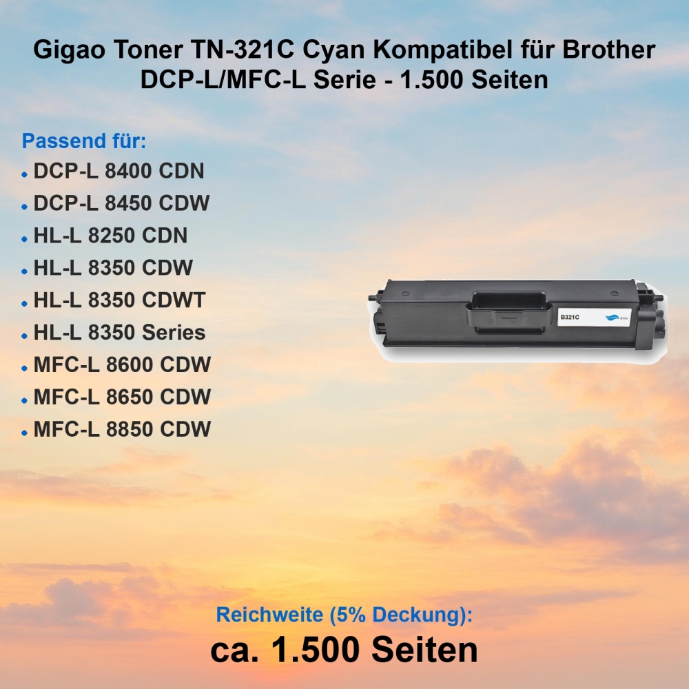 Gigao Toner TN-321C Cyan Kompatibel für Brother DCP-L/MFC-L Serie - 1.500 Seiten
