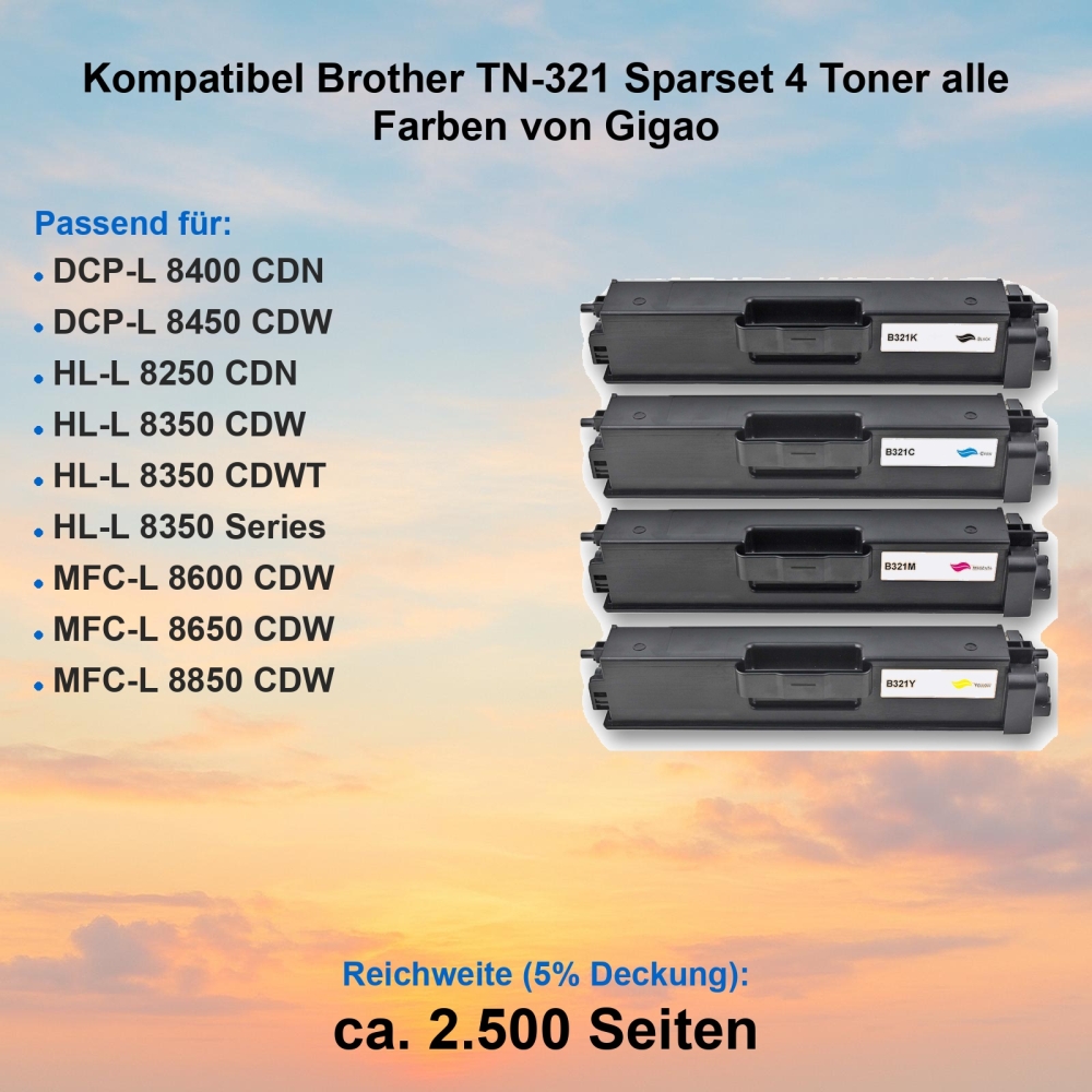 Kompatibel Brother TN-321 Sparset 4 Toner alle Farben von Gigao