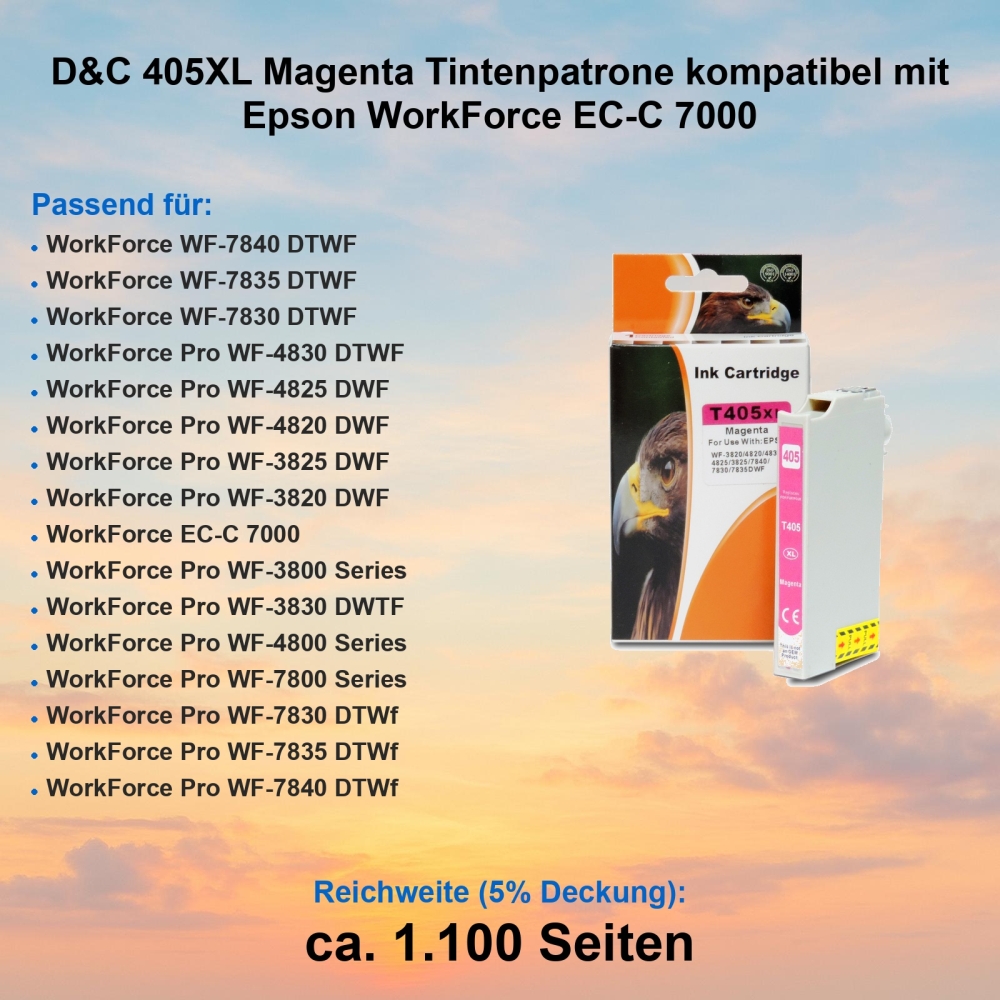 D&C 405XL Magenta Tintenpatrone kompatibel mit Epson WorkForce EC-C 7000