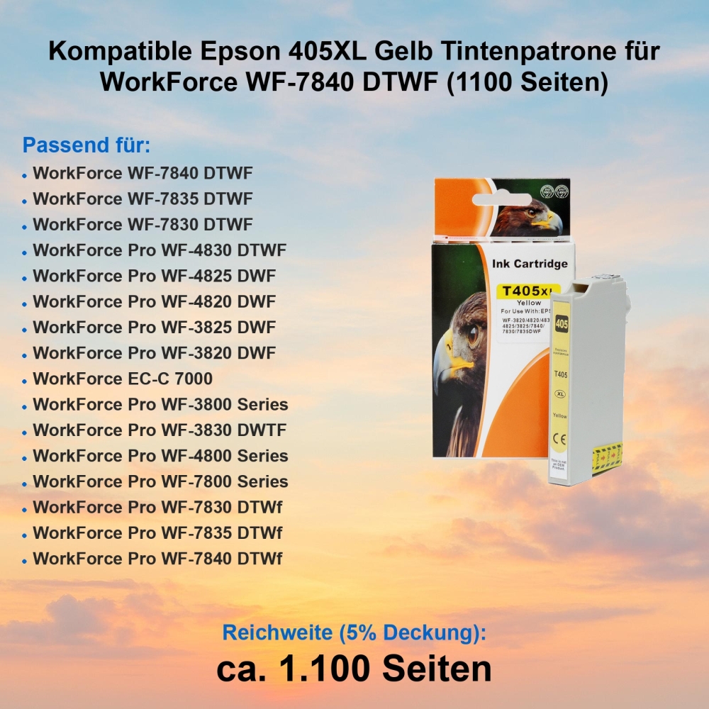 Kompatible Epson 405XL Gelb Tintenpatrone für WorkForce WF-7840 DTWF (1100 Seiten)