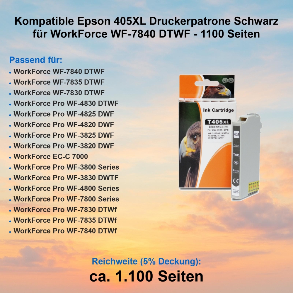 Kompatible Epson 405XL Druckerpatrone Schwarz für WorkForce WF-7840 DTWF - 1100 Seiten