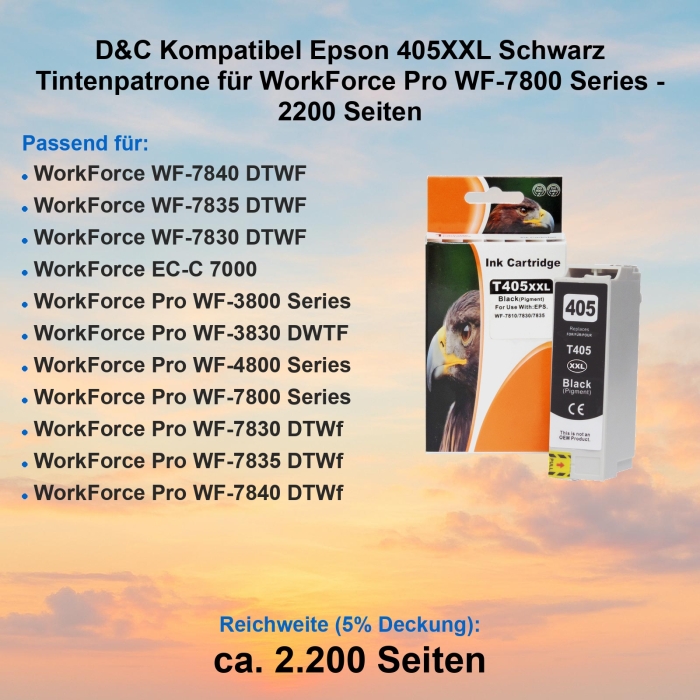 D&C Kompatibel Epson 405XXL Schwarz Tintenpatrone...