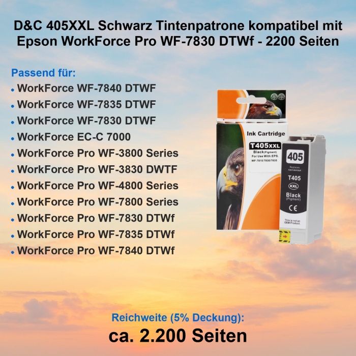 D&C 405XXL Schwarz Tintenpatrone kompatibel mit Epson...