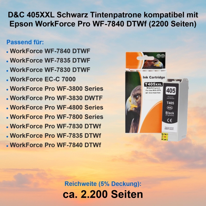 D&C 405XXL Schwarz Tintenpatrone kompatibel mit Epson...