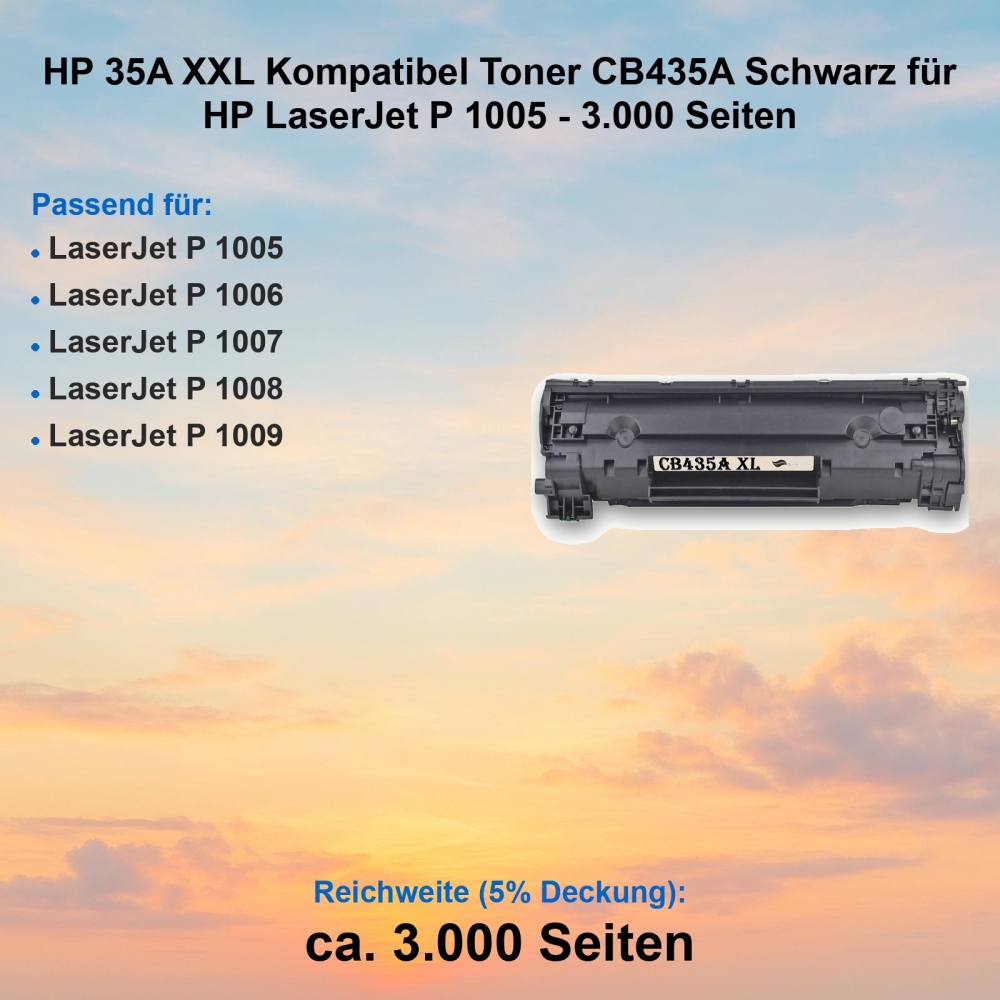 HP 35A XXL Kompatibel Toner CB435A Schwarz für HP LaserJet P 1005 - 3.000 Seiten