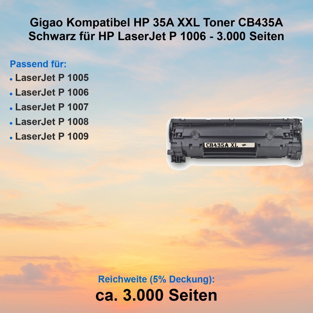 Gigao Kompatibel HP 35A XXL Toner CB435A Schwarz für HP LaserJet P 1006 - 3.000 Seiten