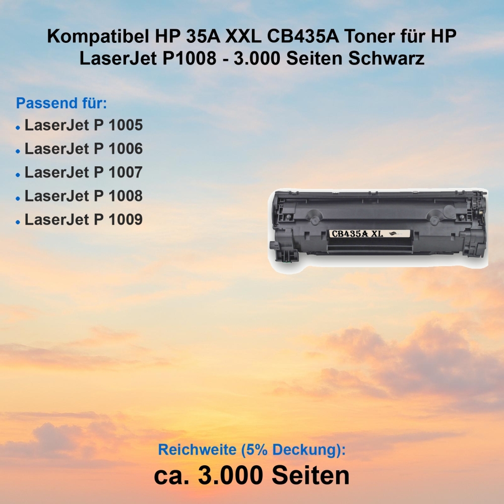 Kompatibel HP 35A XXL CB435A Toner für HP LaserJet P1008 - 3.000 Seiten Schwarz