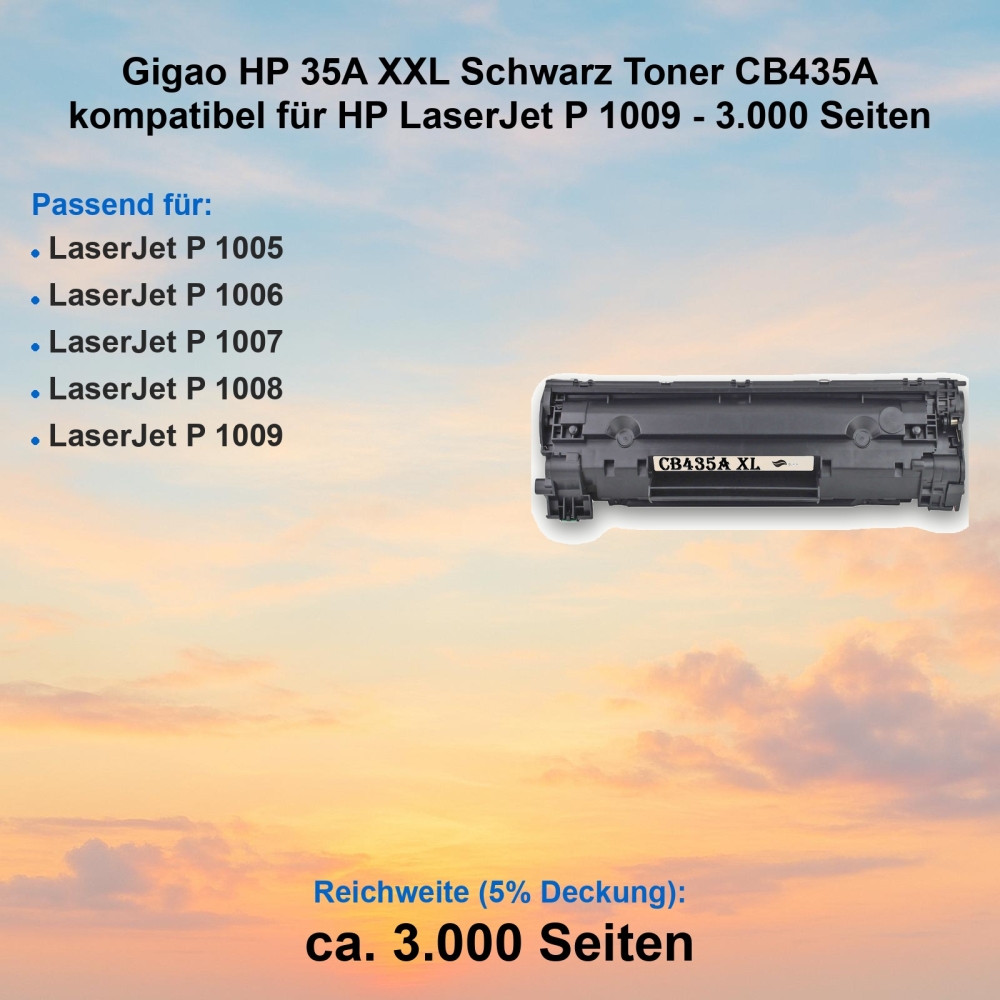 Gigao HP 35A XXL Schwarz Toner CB435A kompatibel für HP LaserJet P 1009 - 3.000 Seiten