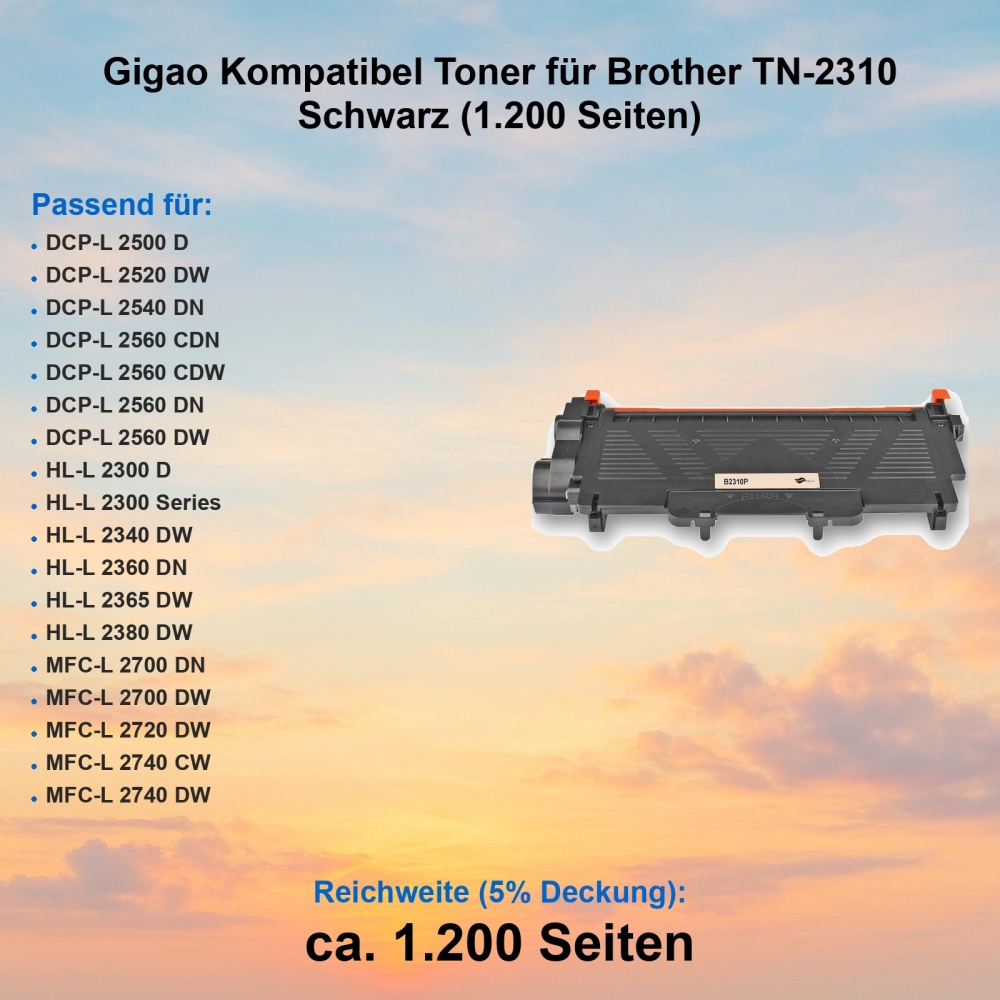 Gigao Kompatibel Toner für Brother TN-2310 Schwarz (1.200 Seiten)