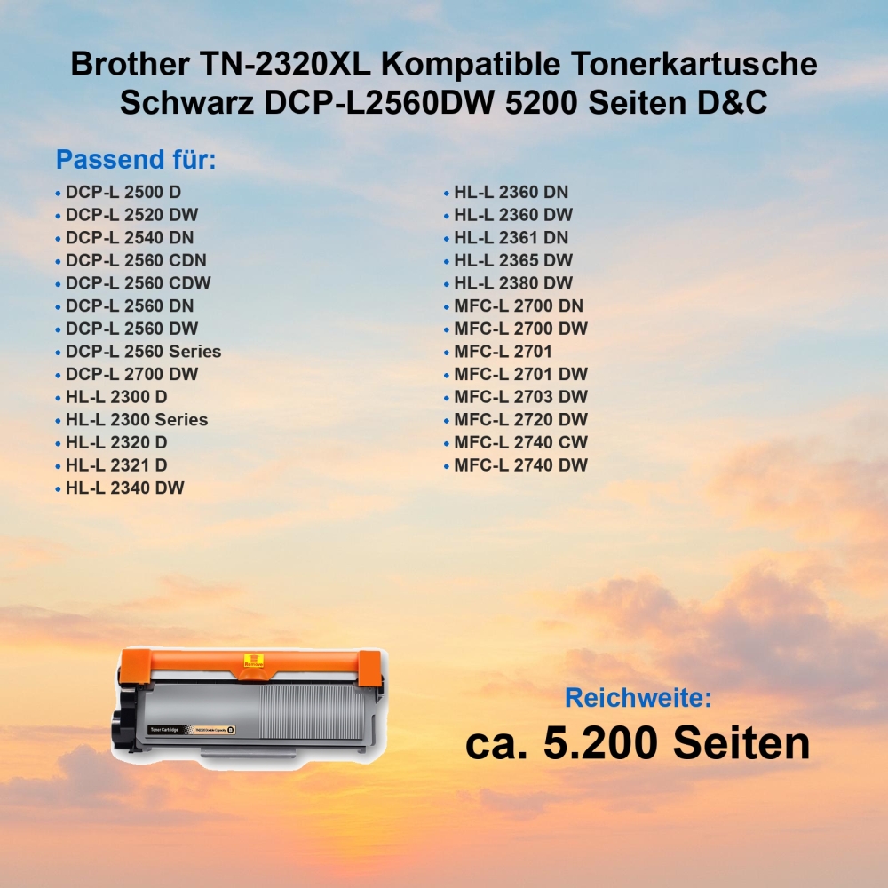 Brother TN-2320XL Kompatible Tonerkartusche Schwarz DCP-L2560DW 5200 Seiten D&C