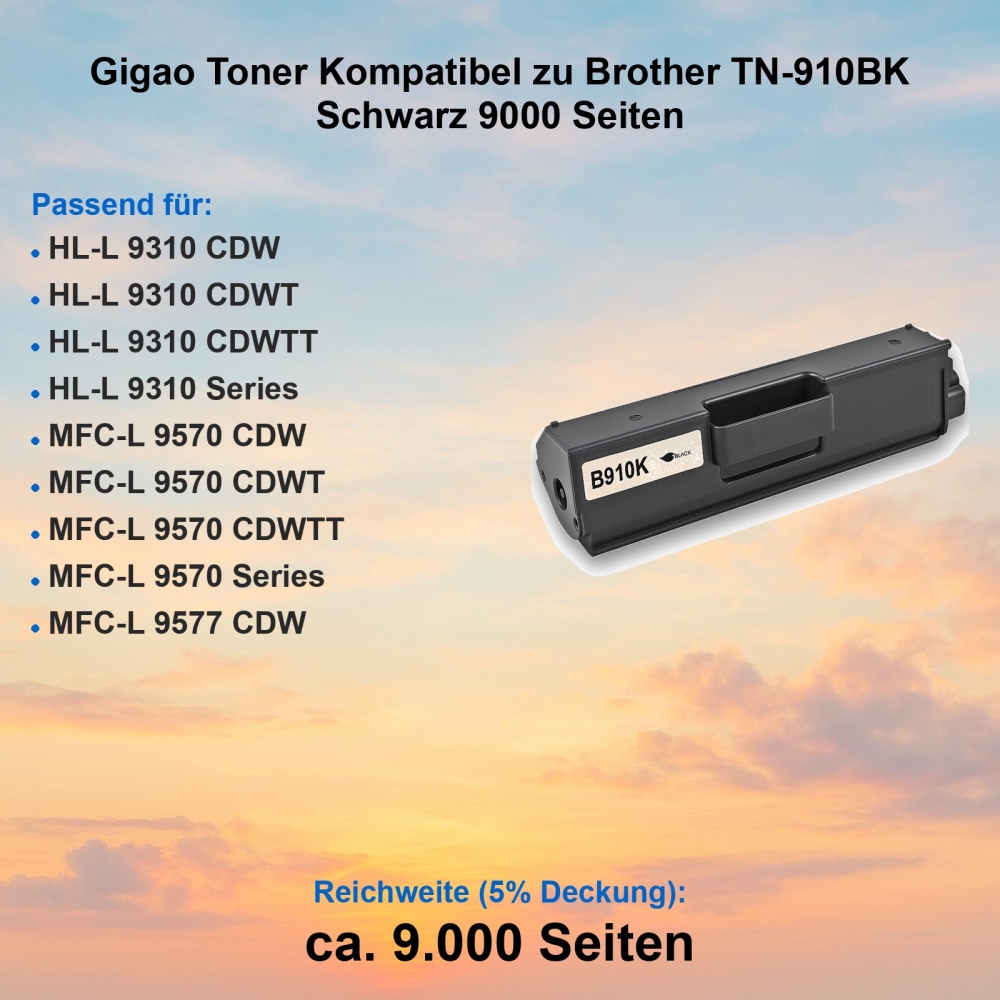 Gigao Toner Kompatibel zu Brother TN-910BK Schwarz 9000 Seiten