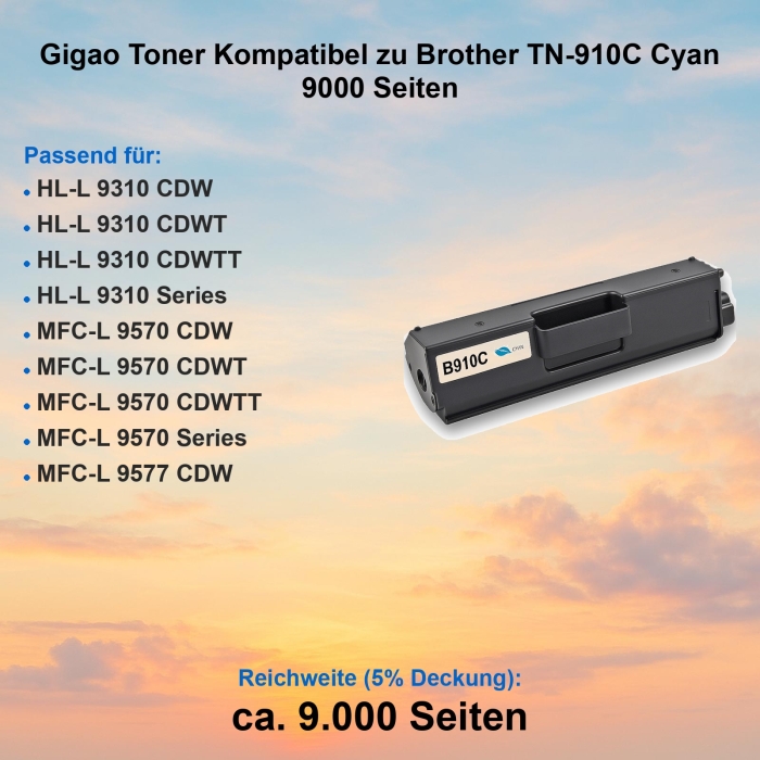 Gigao Toner Kompatibel zu Brother TN-910C Cyan 9000 Seiten
