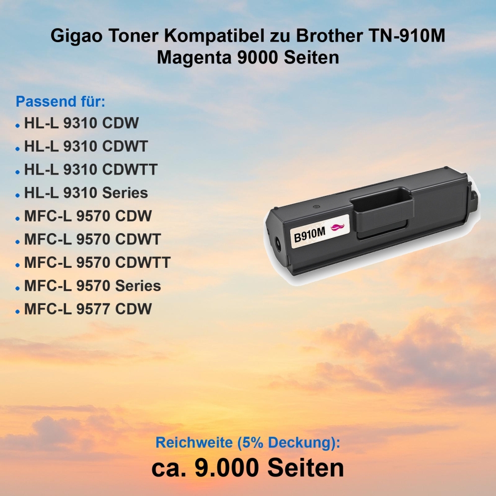Gigao Toner Kompatibel zu Brother TN-910M Magenta 9000 Seiten