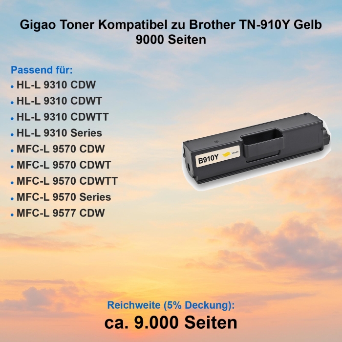 Gigao Toner Kompatibel zu Brother TN-910Y Gelb 9000 Seiten