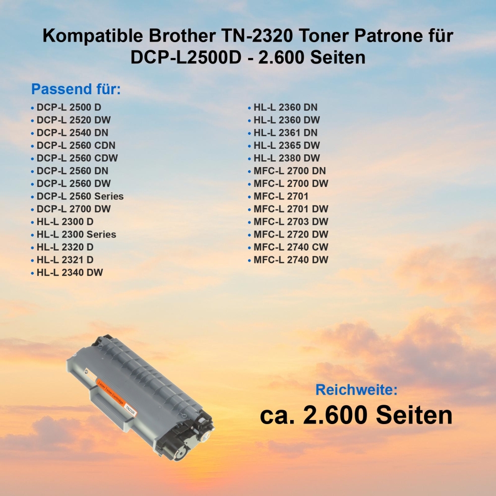 Kompatible Brother TN-2320 Toner Patrone für DCP-L2500D - 2.600 Seiten