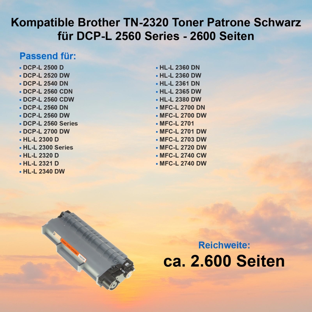 Kompatible Brother TN-2320 Toner Patrone Schwarz für DCP-L 2560 Series - 2600 Seiten