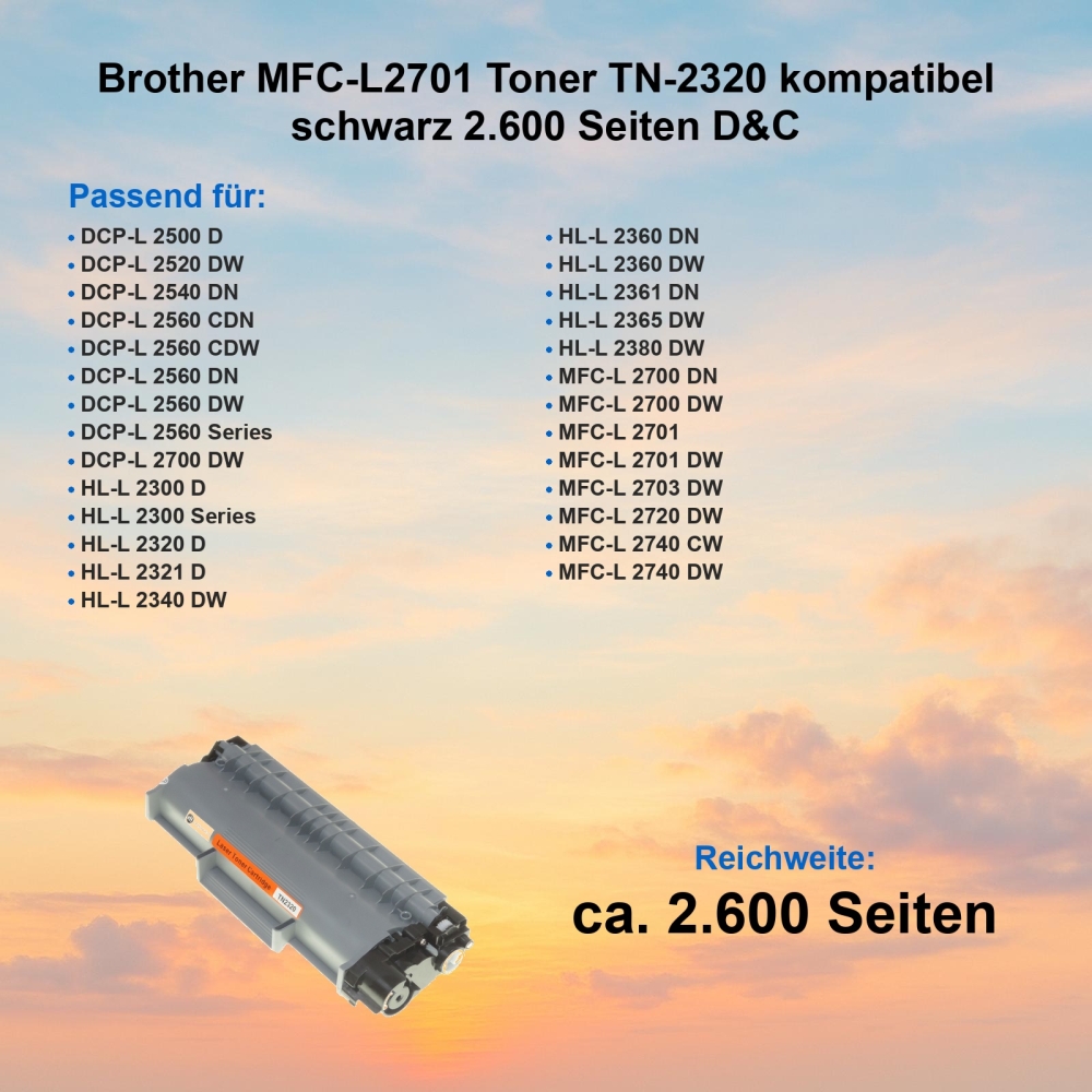 Brother MFC-L2701 Toner TN-2320 kompatibel schwarz 2.600 Seiten D&C