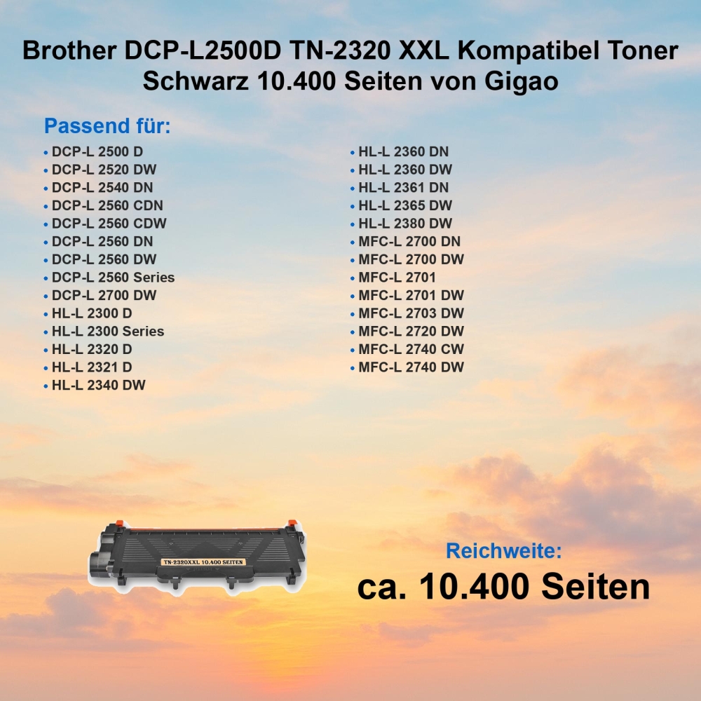Brother DCP-L2500D TN-2320 XXL Kompatibel Toner Schwarz 10.400 Seiten von Gigao