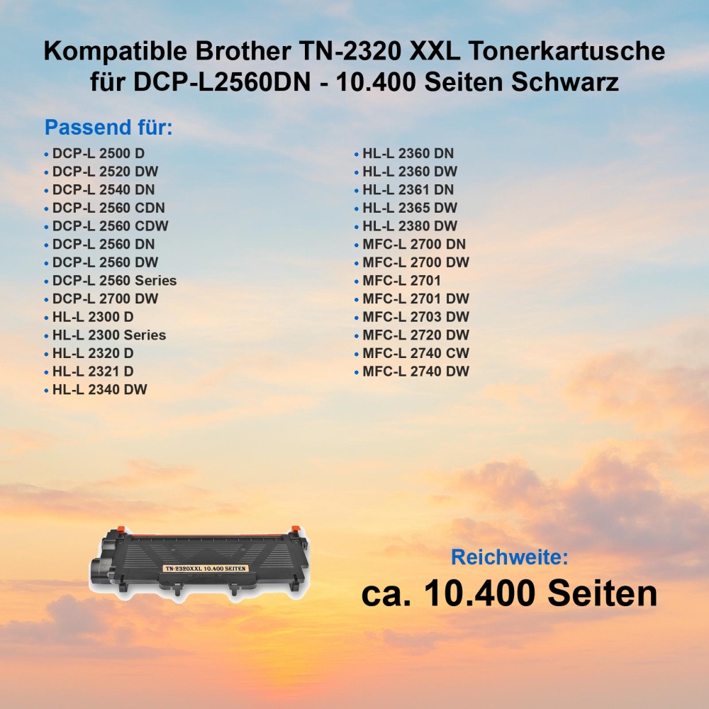 Kompatible Brother TN-2320 XXL Tonerkartusche für DCP-L2560DN - 10.400 Seiten Schwarz