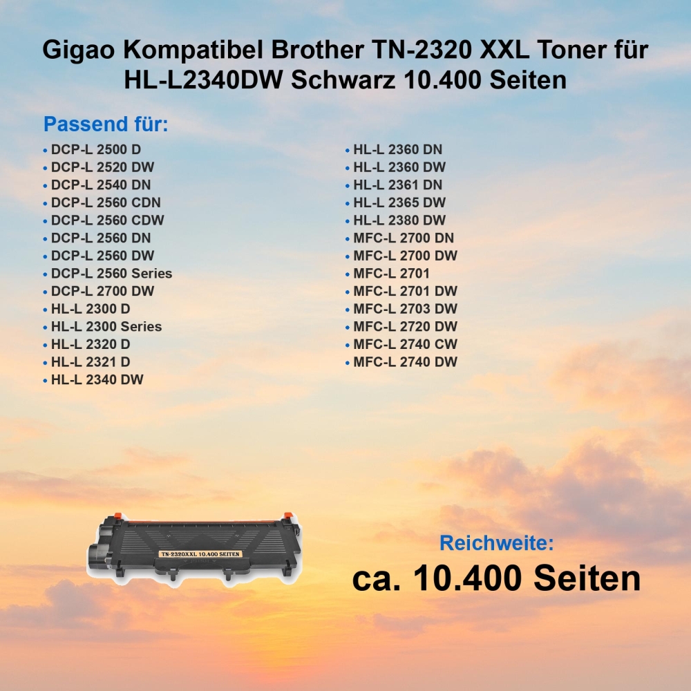 Gigao Kompatibel Brother TN-2320 XXL Toner für HL-L2340DW Schwarz 10.400 Seiten