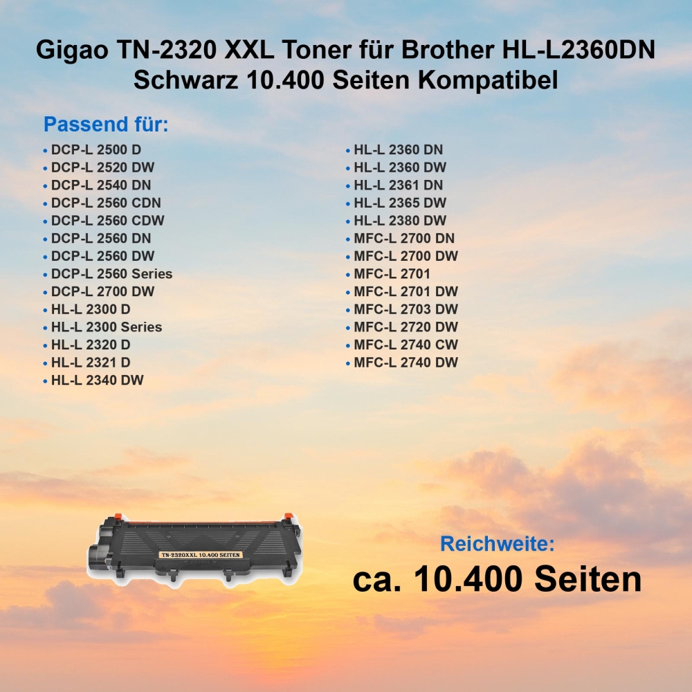 Gigao TN-2320 XXL Toner für Brother HL-L2360DN Schwarz 10.400 Seiten Kompatibel