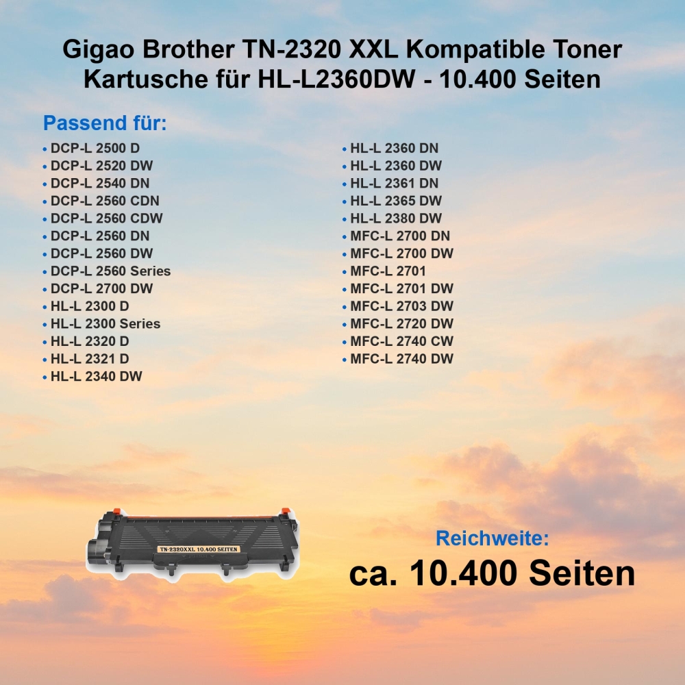 Gigao Brother TN-2320 XXL Kompatible Toner Kartusche für HL-L2360DW - 10.400 Seiten