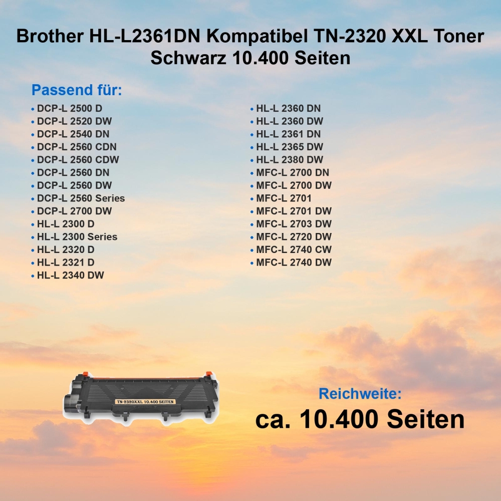 Brother HL-L2361DN Kompatibel TN-2320 XXL Toner Schwarz 10.400 Seiten