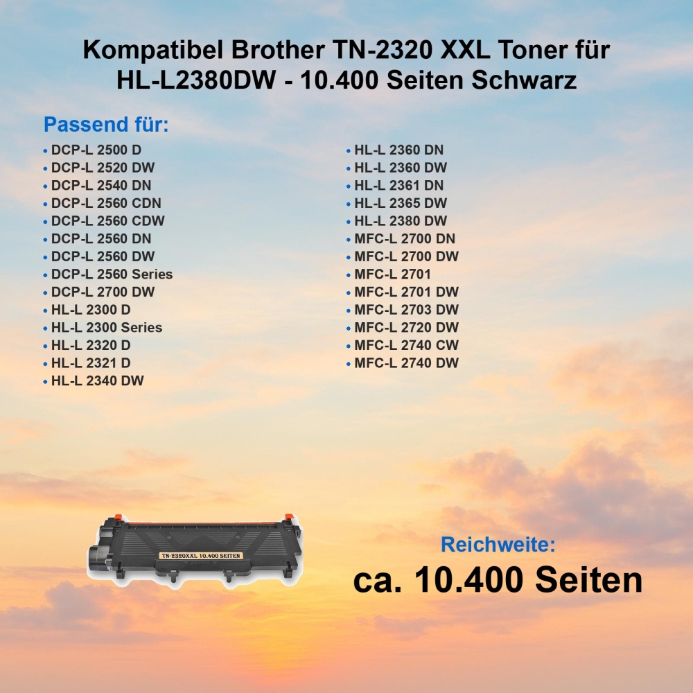 Kompatibel Brother TN-2320 XXL Toner für HL-L2380DW - 10.400 Seiten Schwarz