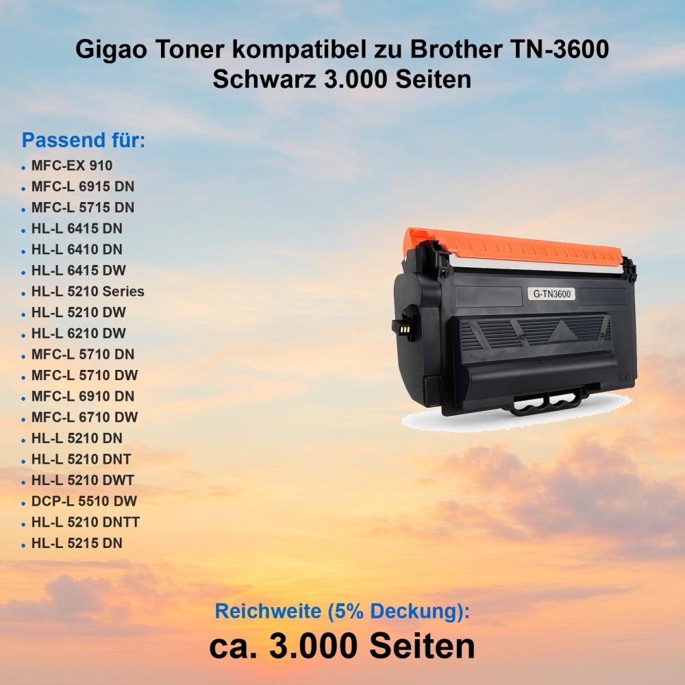 Gigao Toner kompatibel zu Brother TN-3600 Schwarz 3.000 Seiten