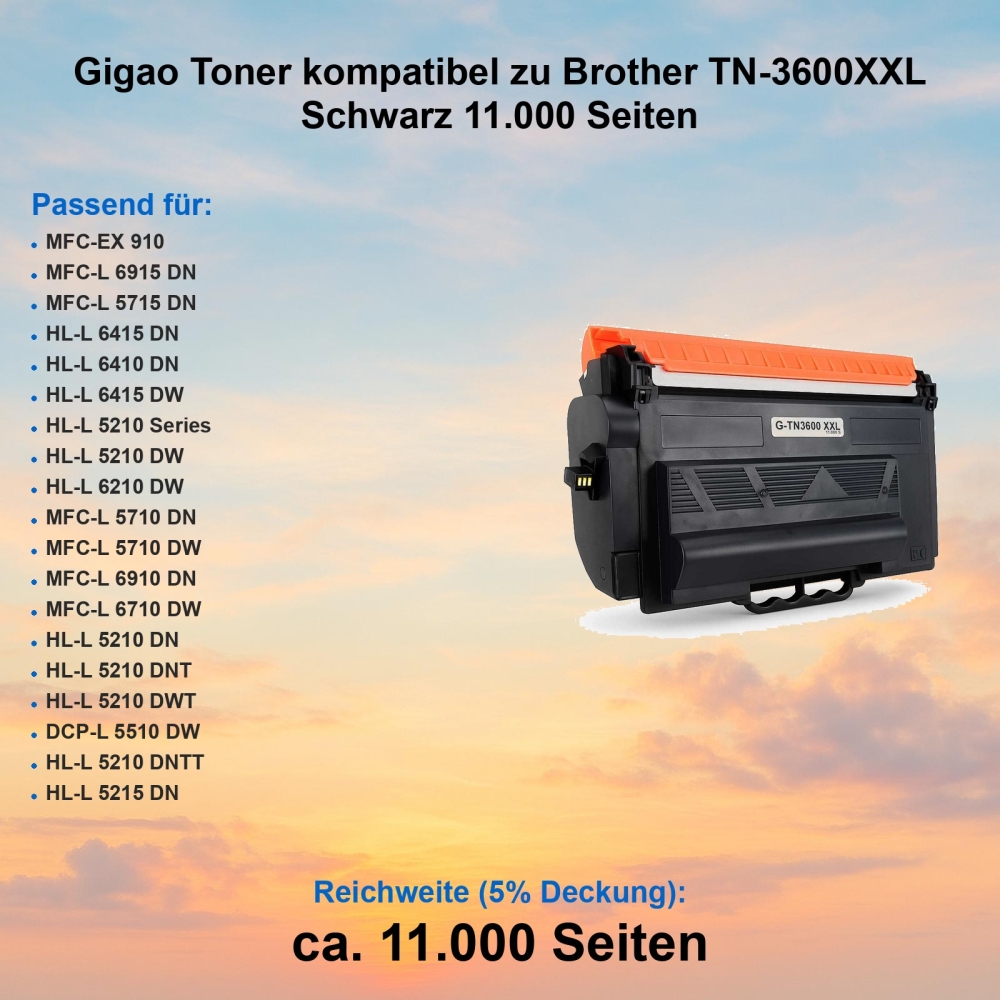 Gigao Toner kompatibel zu Brother TN-3600XXL Schwarz 11.000 Seiten