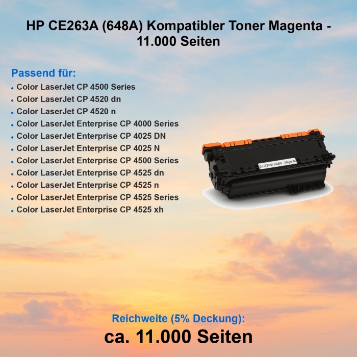HP CE263A (648A) Kompatibler Toner Magenta - 11.000 Seiten