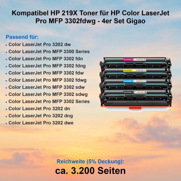 Kompatibel HP 219X Toner für HP Color LaserJet Pro MFP 3302fdwg - 4er Set Gigao