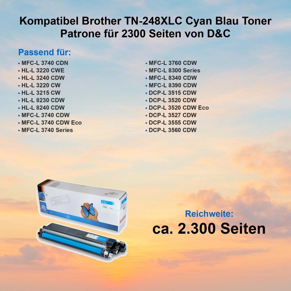 Kompatible Brother HL-L8240CDW TN-248XLC Cyan Toner - 2.300 Seiten