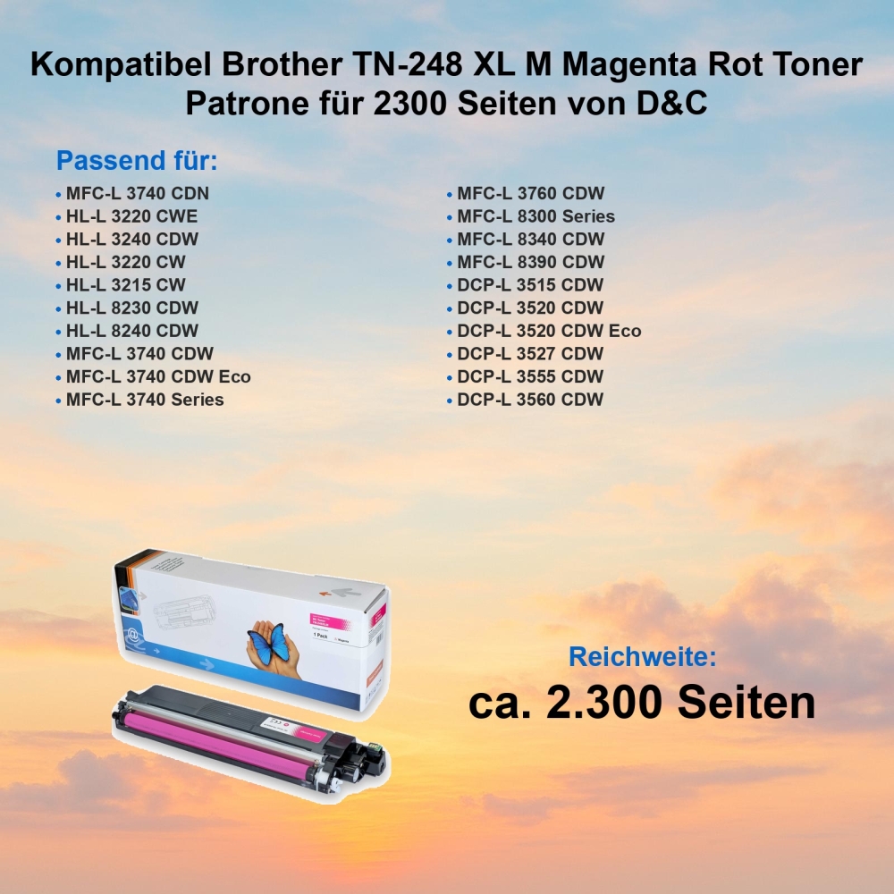 Kompatible Brother HL-L8240CDW Tonerkartusche TN-248XL Magenta 2.300 Seiten