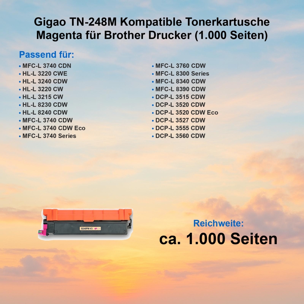 Gigao TN-248M Kompatibel Magenta für Brother DCP-L3515CDW (1.000 Seiten)